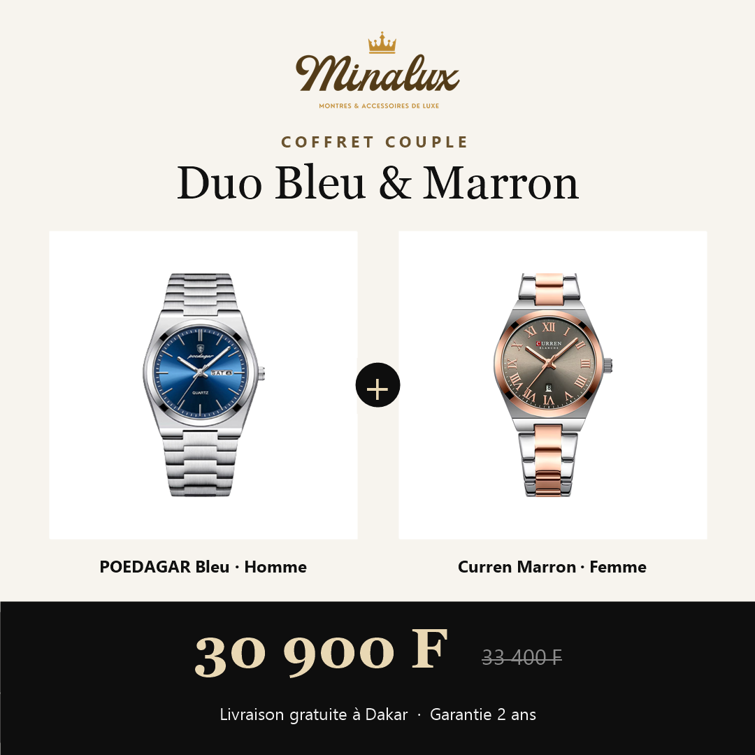 Coffret couple Duo Bleu & Marron : POEDAGAR bleu homme et Curren marron femme