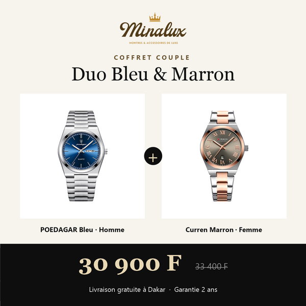 Coffret couple Duo Bleu & Marron : POEDAGAR bleu homme et Curren marron femme