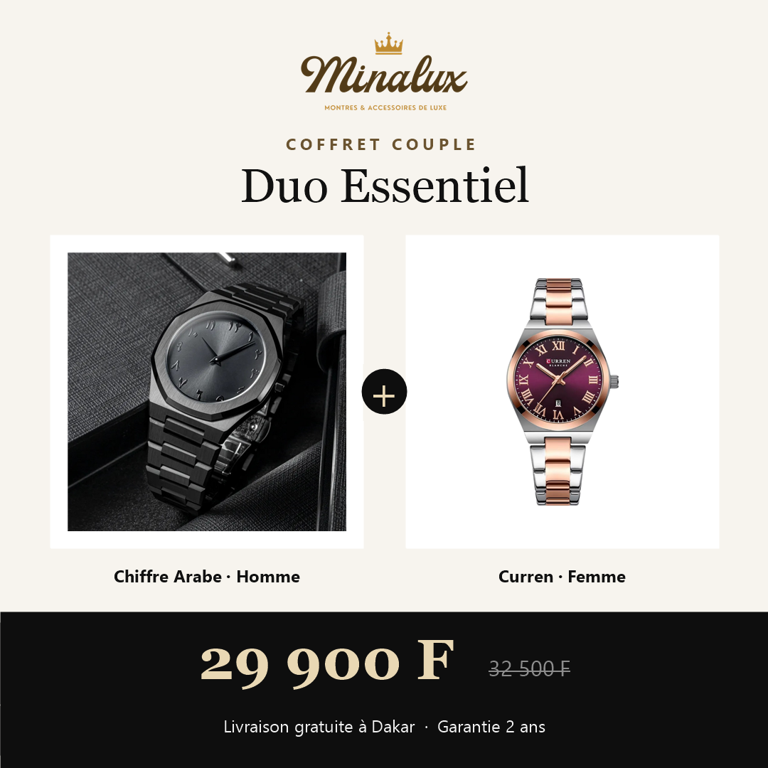 Coffret couple Duo Essentiel : montre chiffre arabe homme et Curren femme