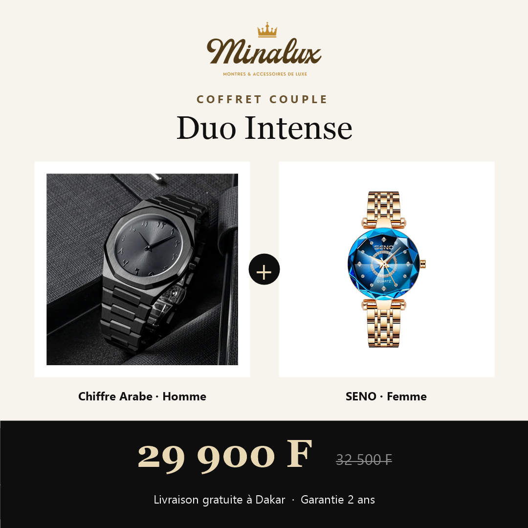 Coffret couple Duo Intense : montre chiffre arabe homme et SENO femme