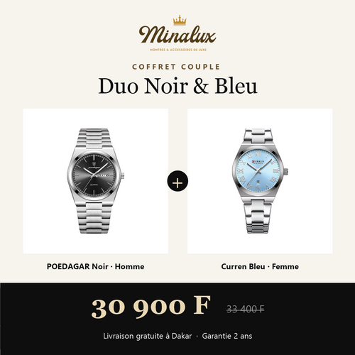 Coffret couple Duo Noir & Bleu : POEDAGAR noir homme et Curren bleu femme